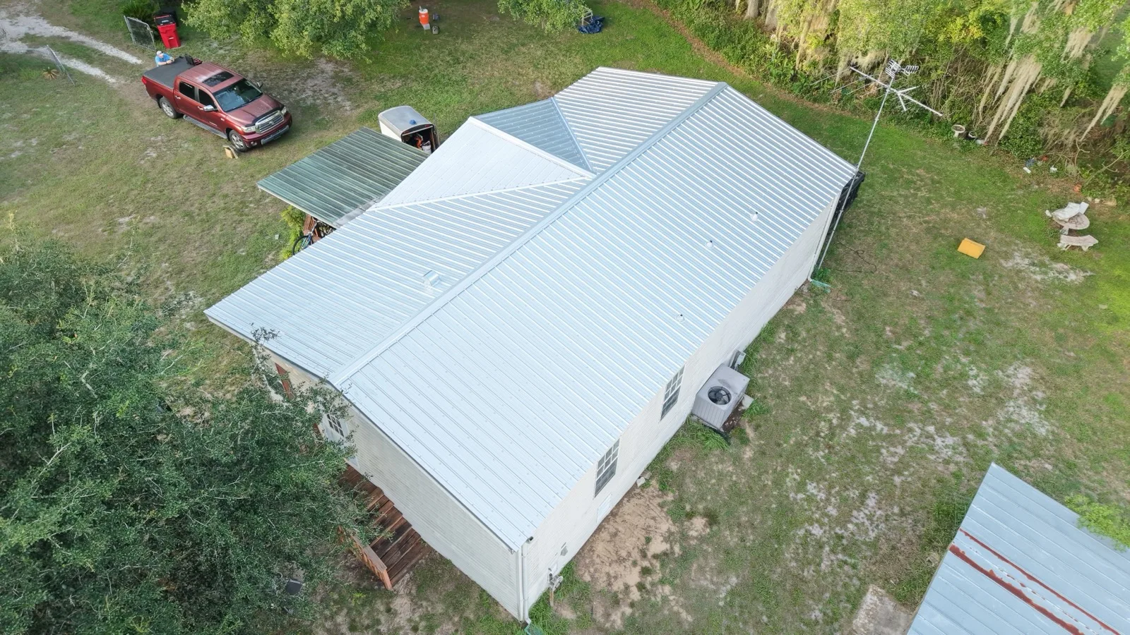 New ribbed metal roof on a rural Central Florida building